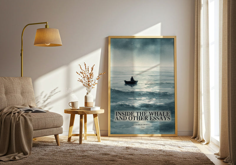 Inside The Whale And Other Essays watercolour print in frame leaning in hallway – non fiction wall art