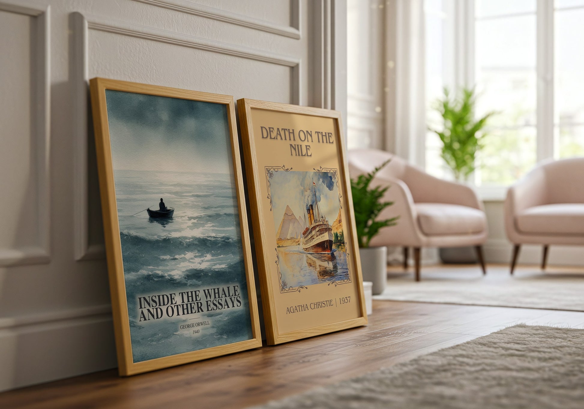 Inside The Whale And Other Essays watercolour print framed by window – literary home decor