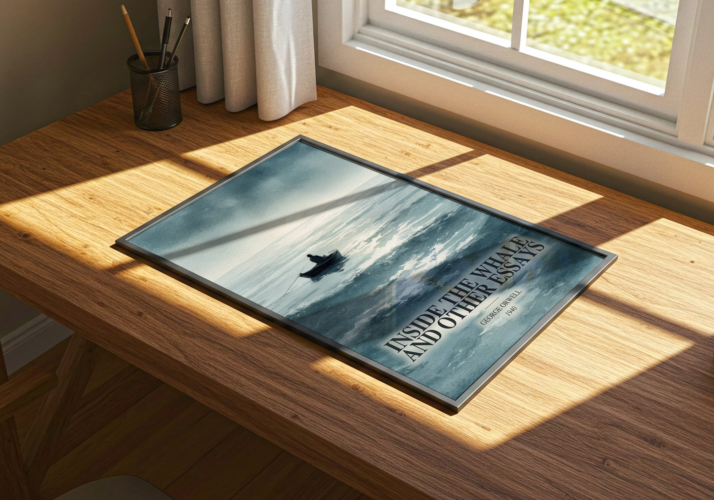 Inside The Whale And Other Essays watercolour book poster framed on wall – non fiction wall art