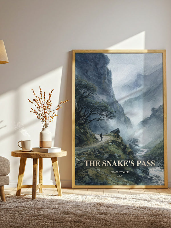 The Snake'S Pass watercolour print in frame leaning in hallway – gothic wall art