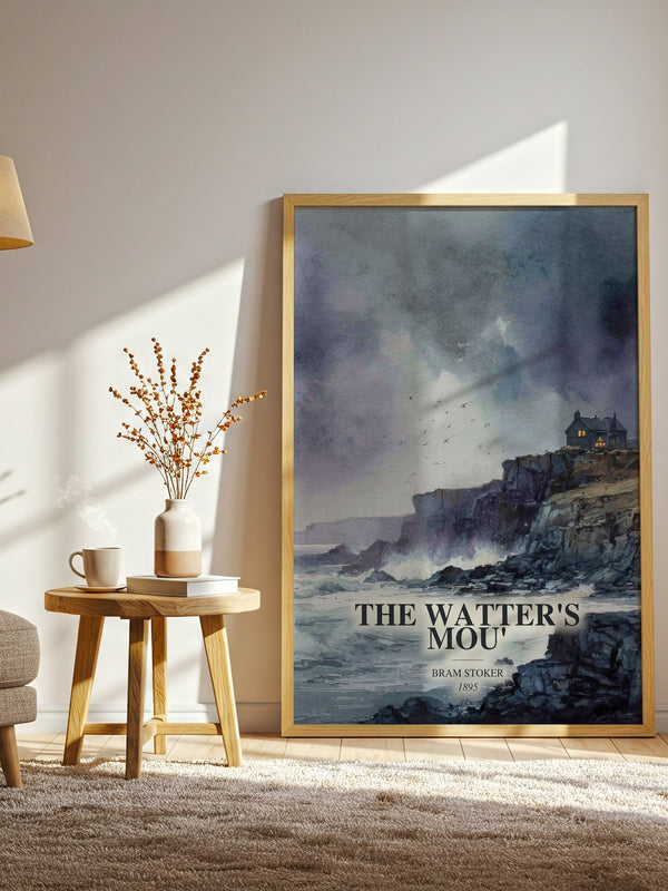 The Watter'S Mou' watercolour print in frame leaning in hallway – classic literature wall art