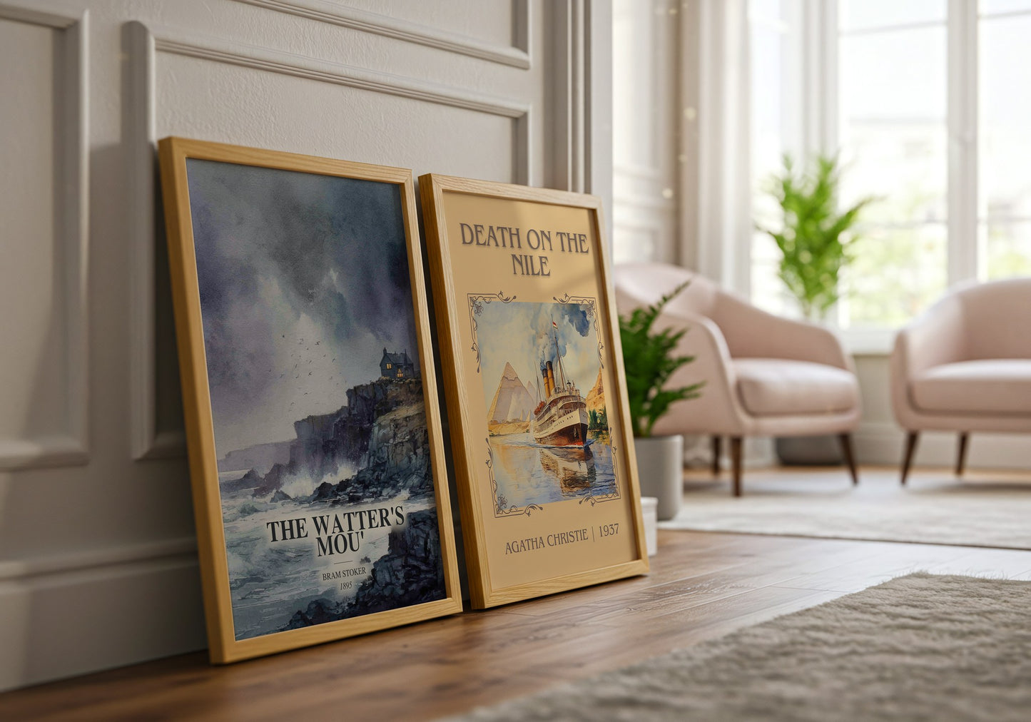 The Watter'S Mou' watercolour print framed by window – literary home decor