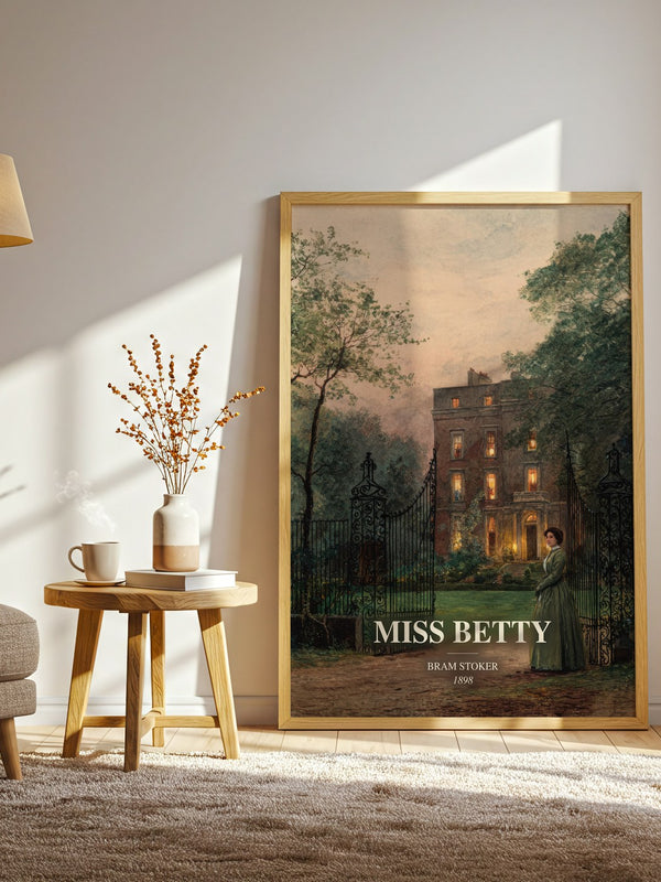 Miss Betty watercolour print in frame leaning in hallway – romance wall art