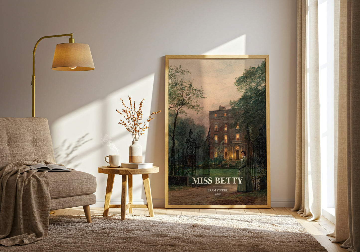Miss Betty watercolour print in frame leaning in hallway – romance wall art