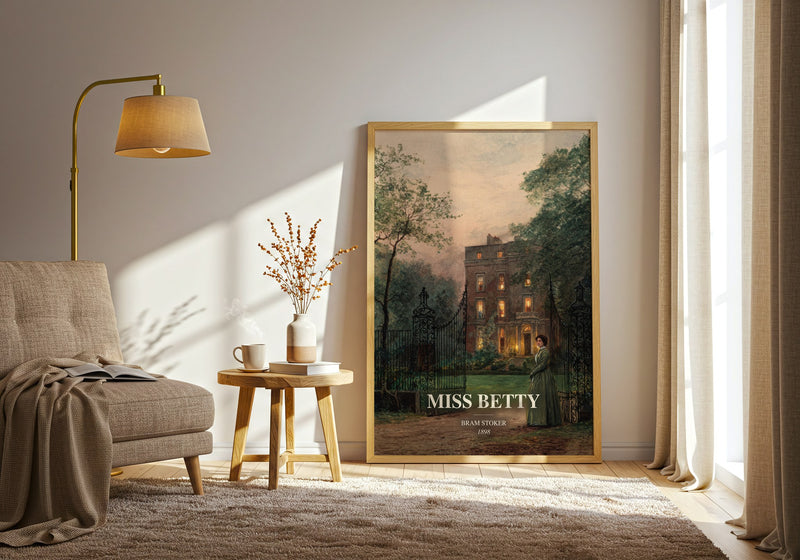 Miss Betty watercolour print in frame leaning in hallway – romance wall art