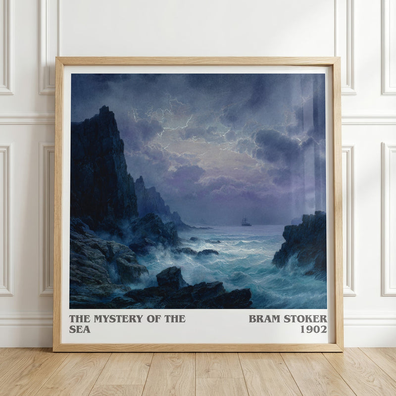 The Mystery Of The Sea literary print in frame leaning in hallway – historical fiction wall art