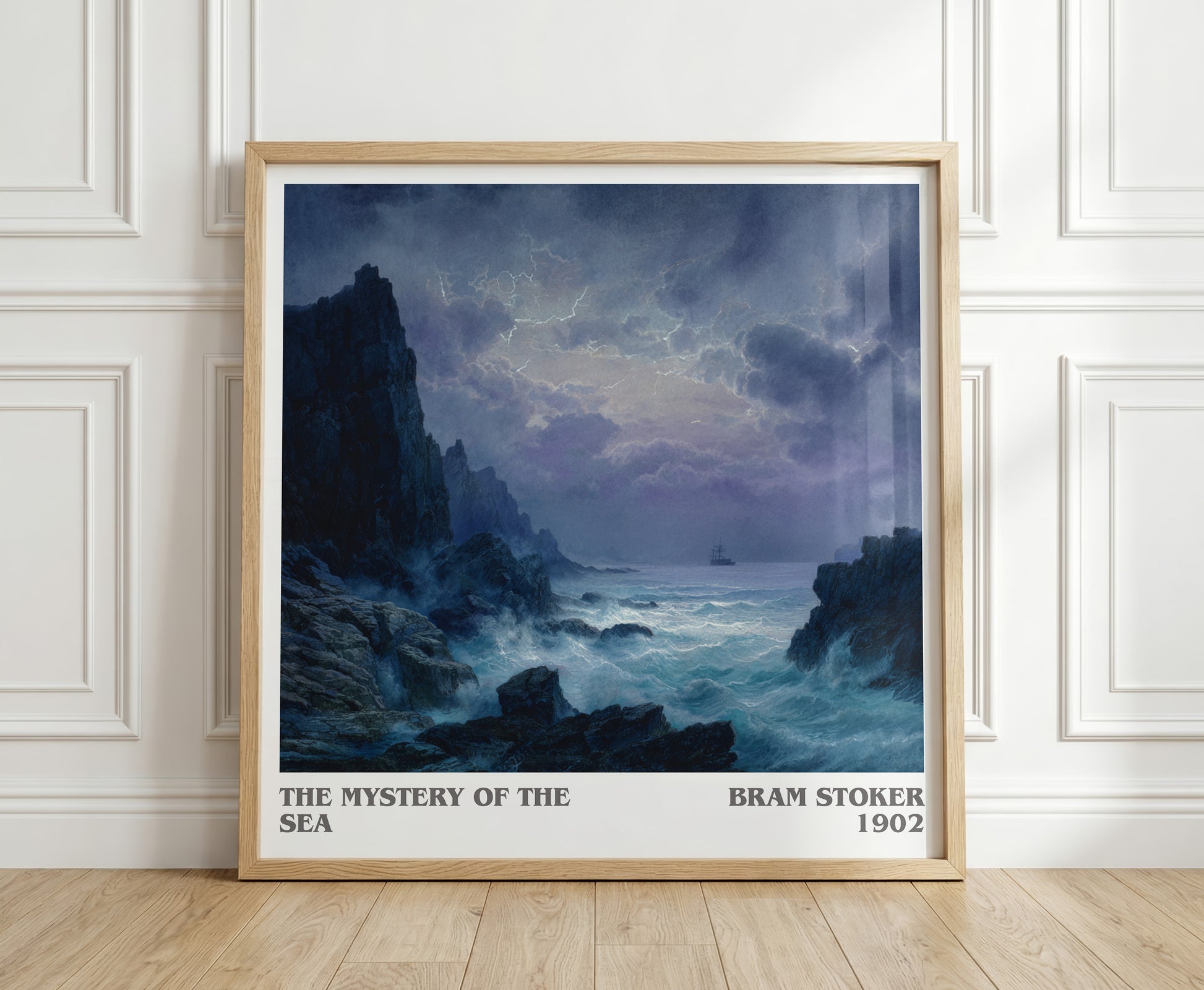 The Mystery Of The Sea literary print in frame leaning in hallway – historical fiction wall art