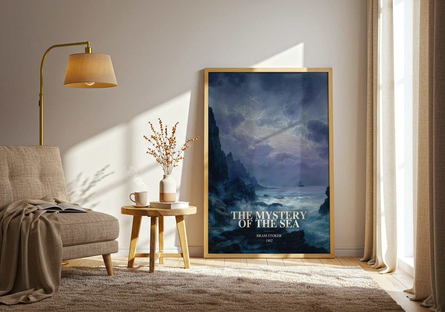 The Mystery Of The Sea watercolour print in frame leaning in hallway – gothic wall art