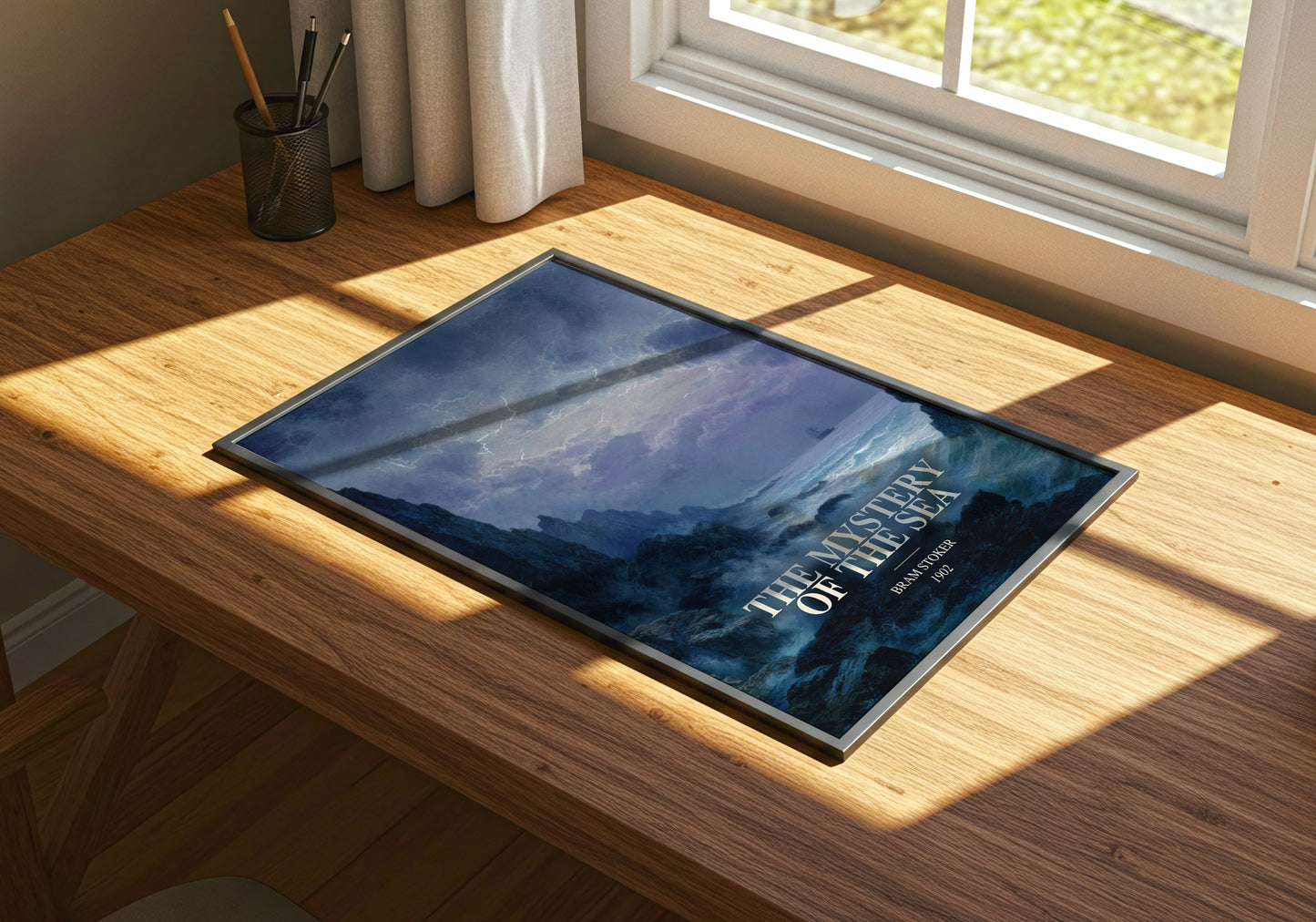 The Mystery Of The Sea watercolour book poster framed on wall – gothic wall art