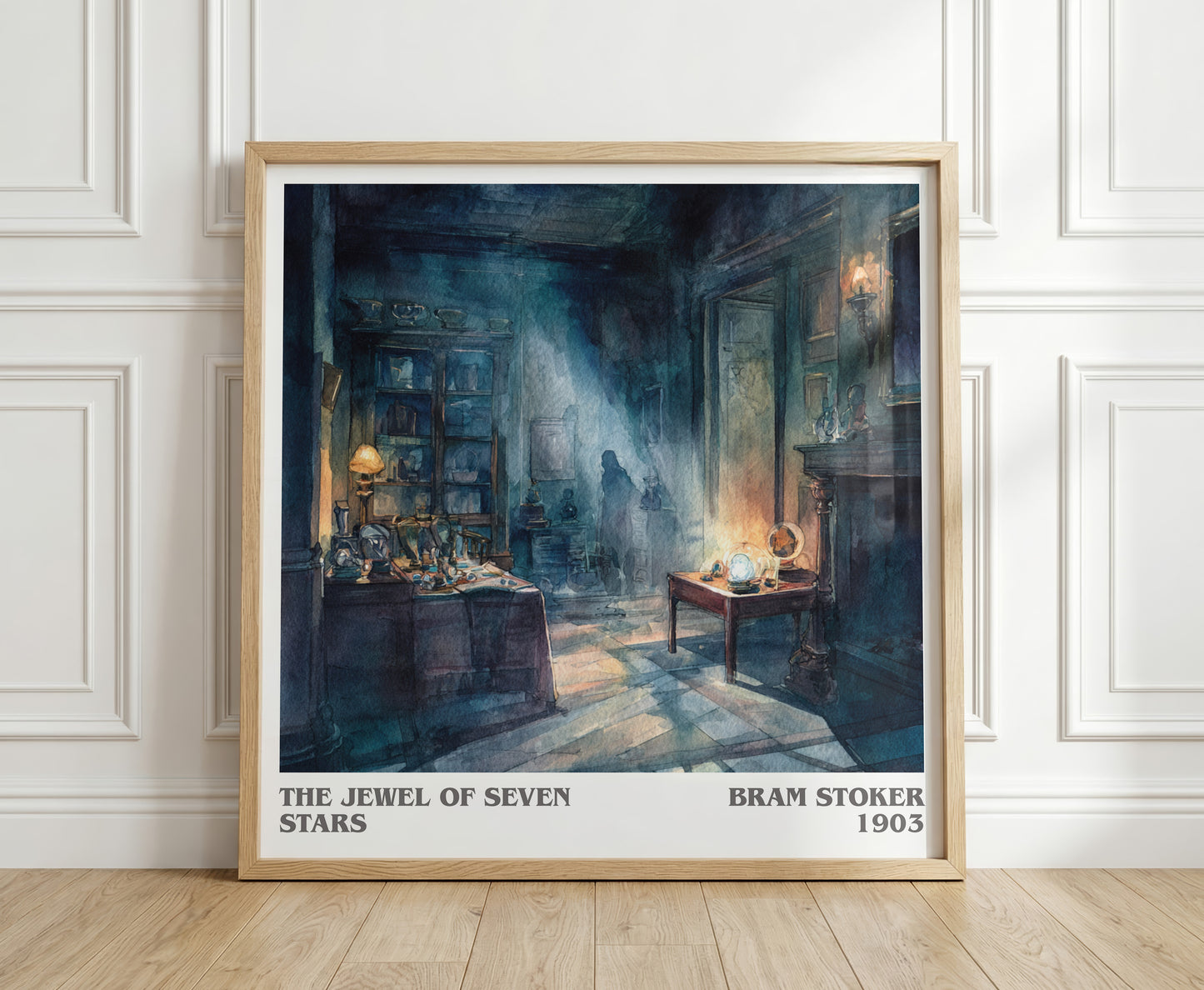 The Jewel Of Seven Stars literary print in frame leaning in hallway – mystery wall art