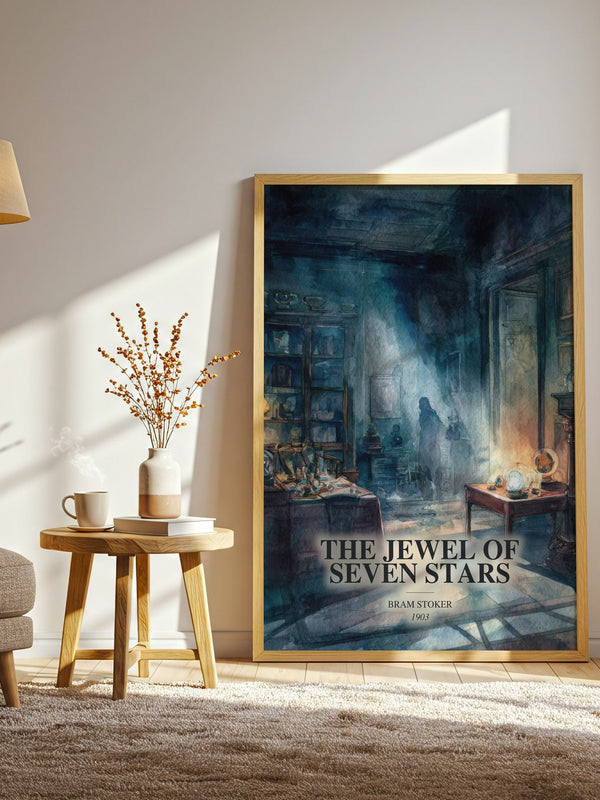 The Jewel Of Seven Stars watercolour print in frame leaning in hallway – horror wall art