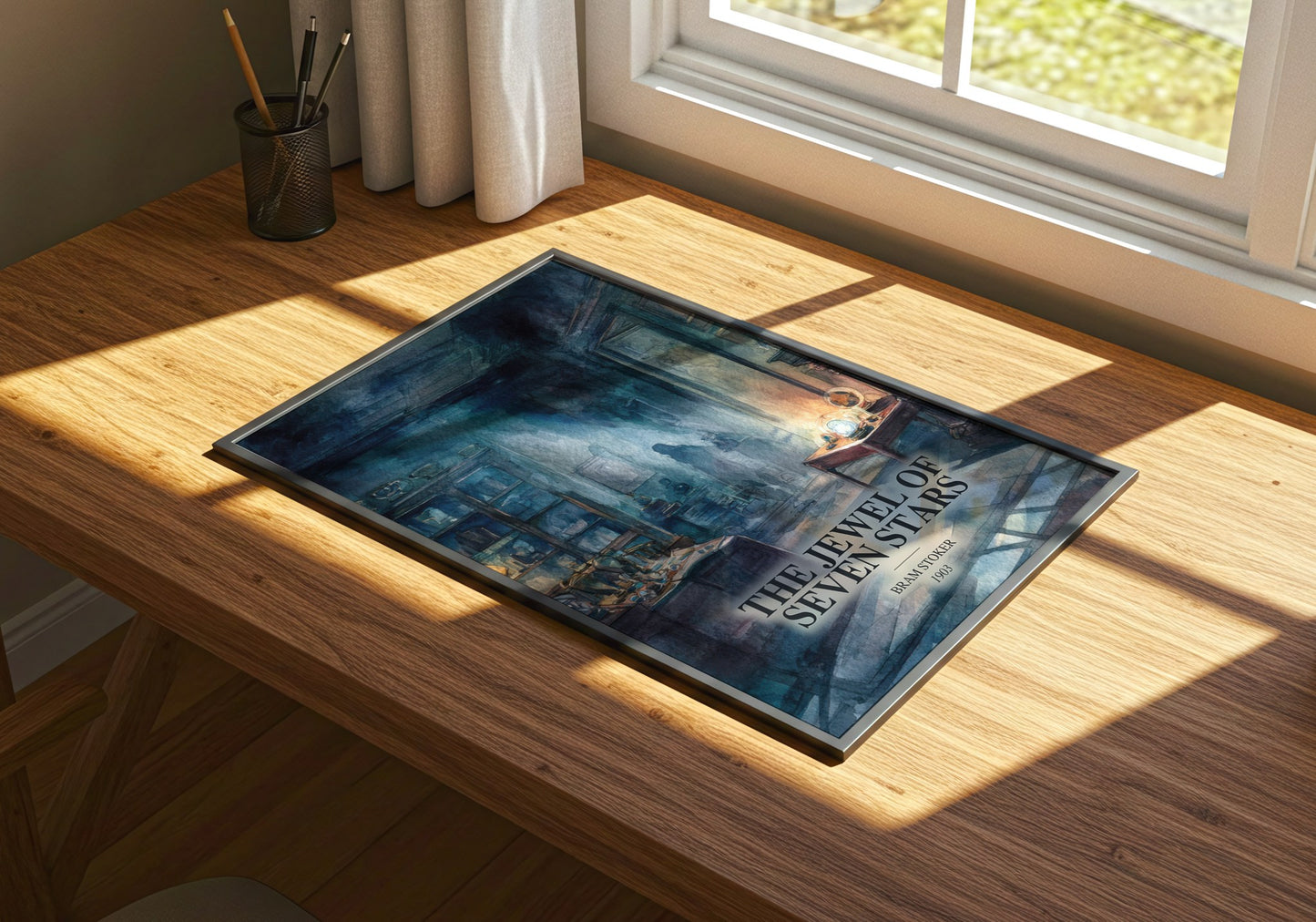 The Jewel Of Seven Stars watercolour book poster framed on wall – horror wall art