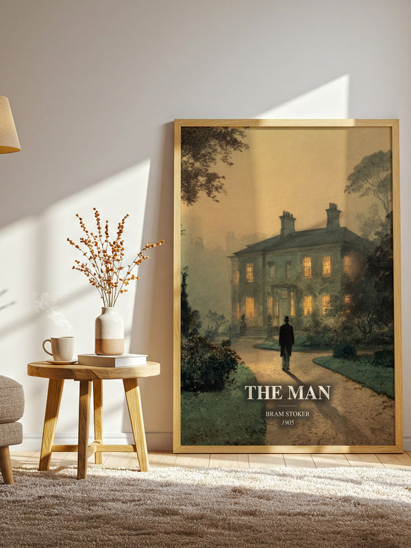 The Man watercolour print in frame leaning in hallway – classic literature wall art