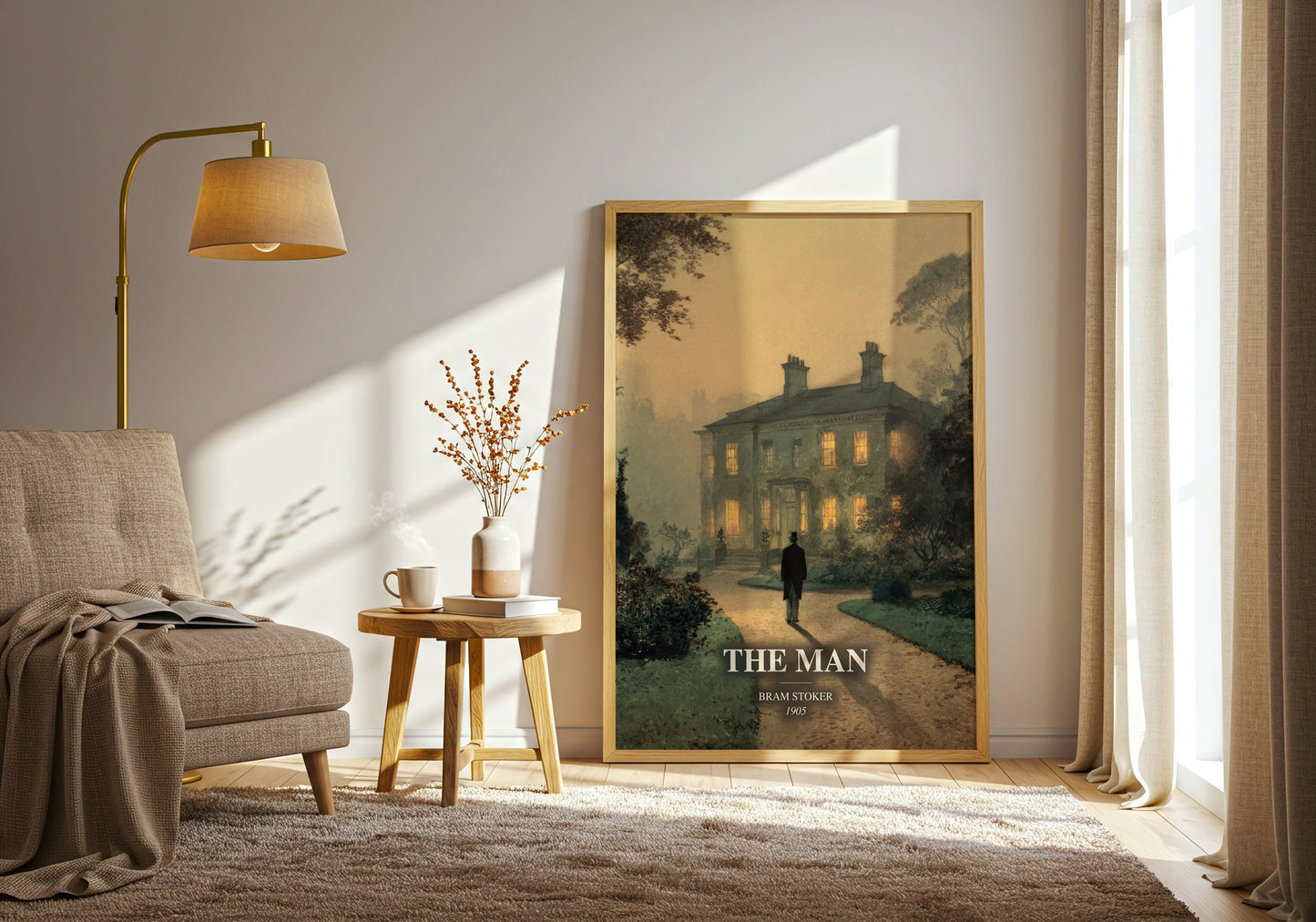 The Man watercolour print in frame leaning in hallway – classic literature wall art
