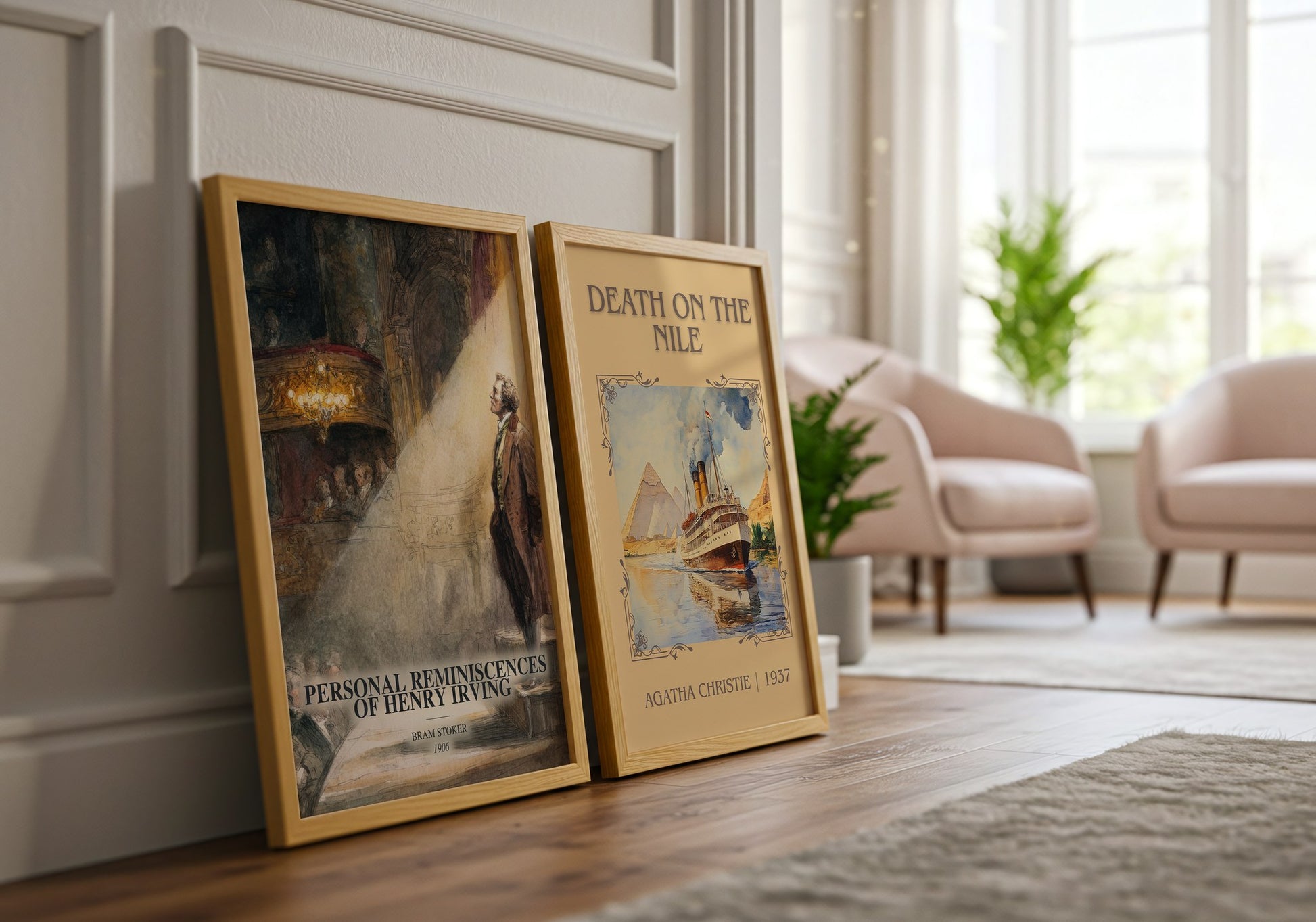 Personal Reminiscences Of Henry Irving watercolour print framed by window – literary home decor