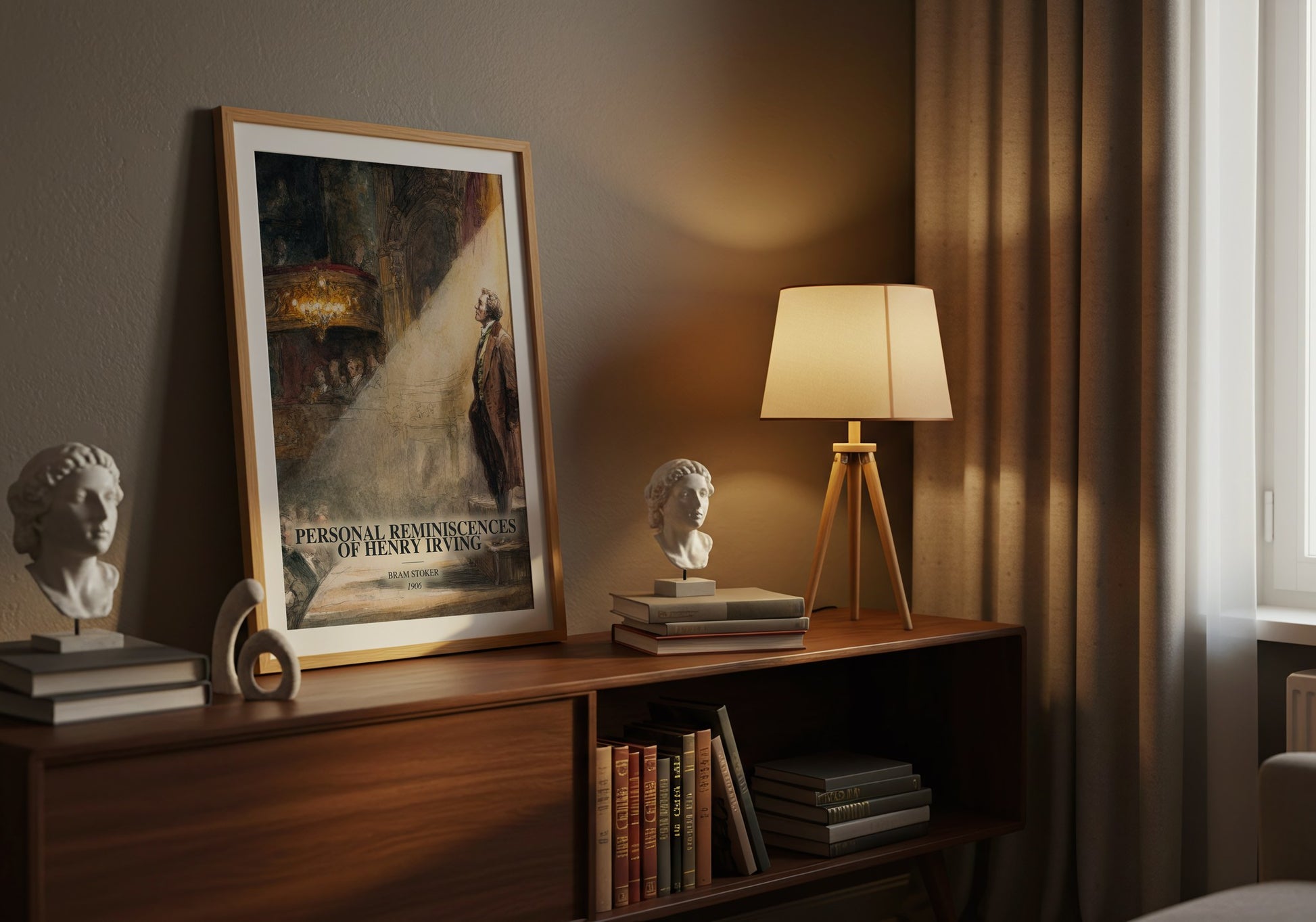 Personal Reminiscences Of Henry Irving watercolour print on bookshelf – Bram Stoker fan gift