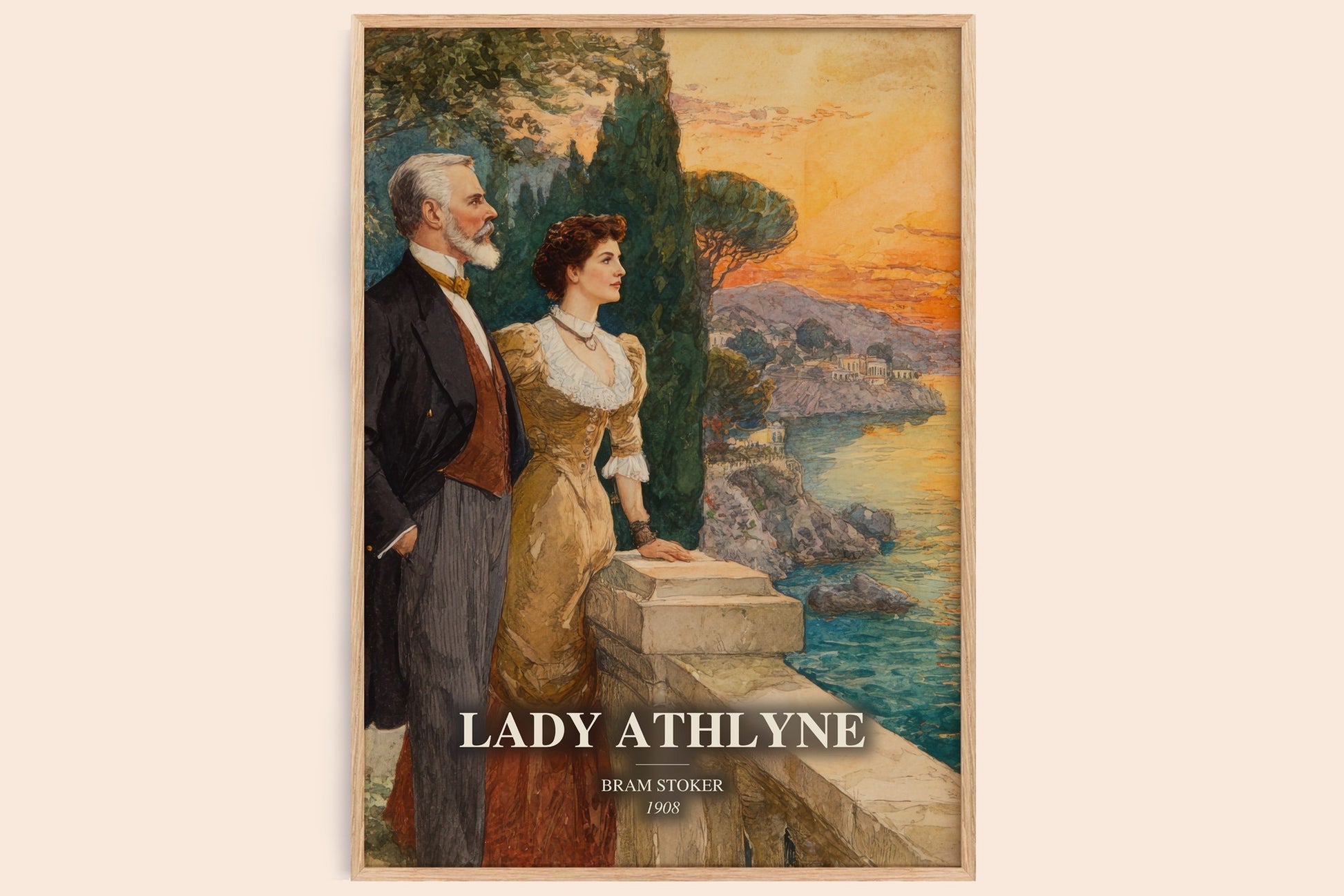 Lady Athlyne watercolour book poster by Bram Stoker – framed literary art print