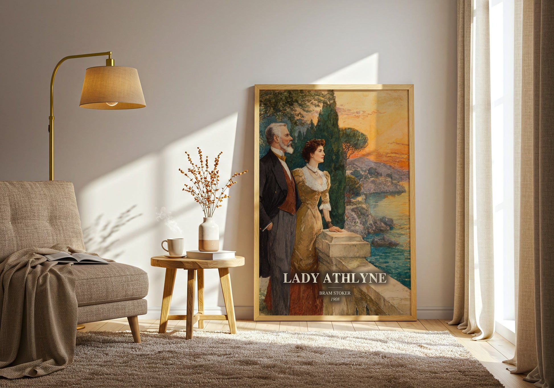 Lady Athlyne watercolour print in frame leaning in hallway – romance wall art