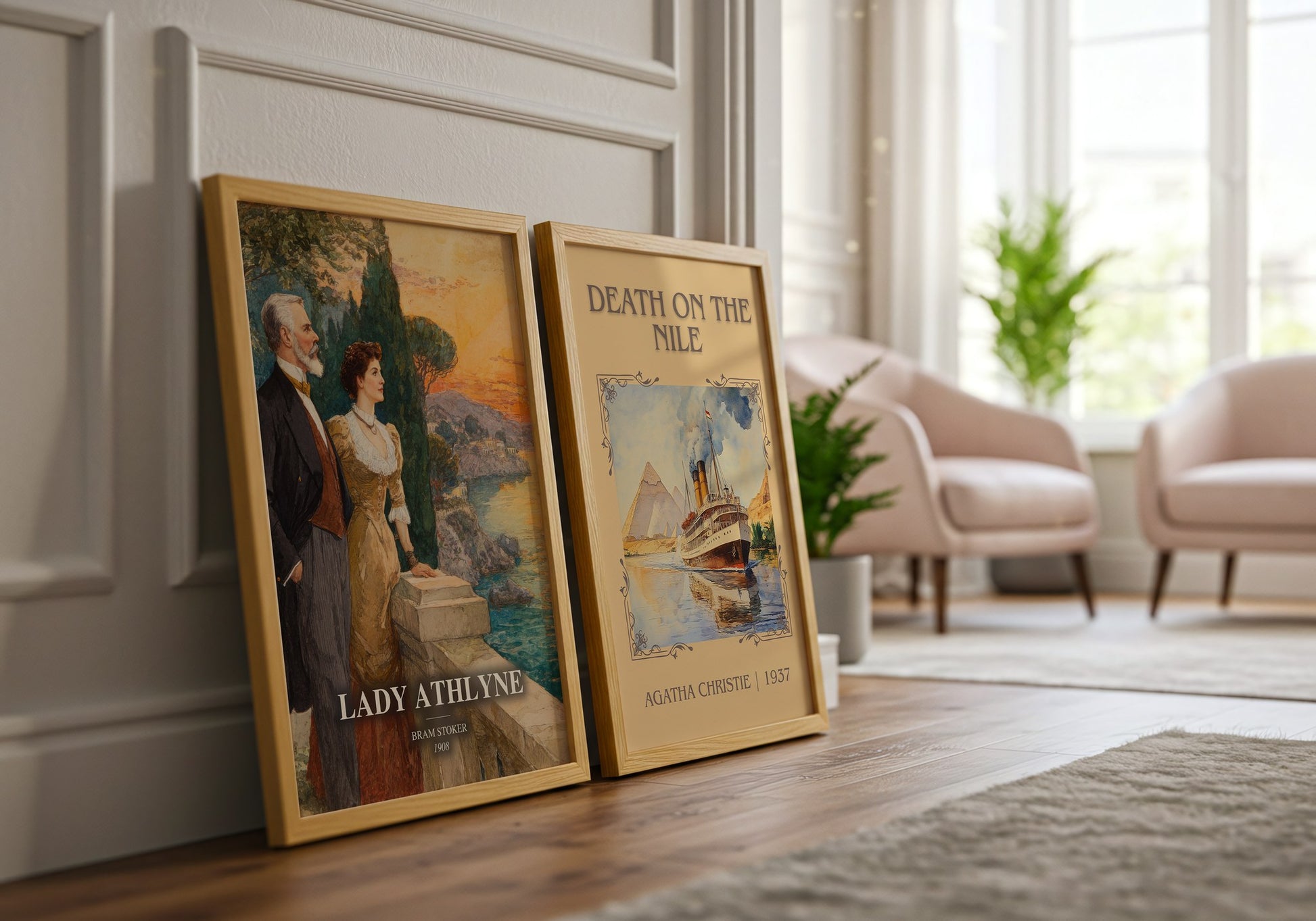 Lady Athlyne watercolour print framed by window – literary home decor