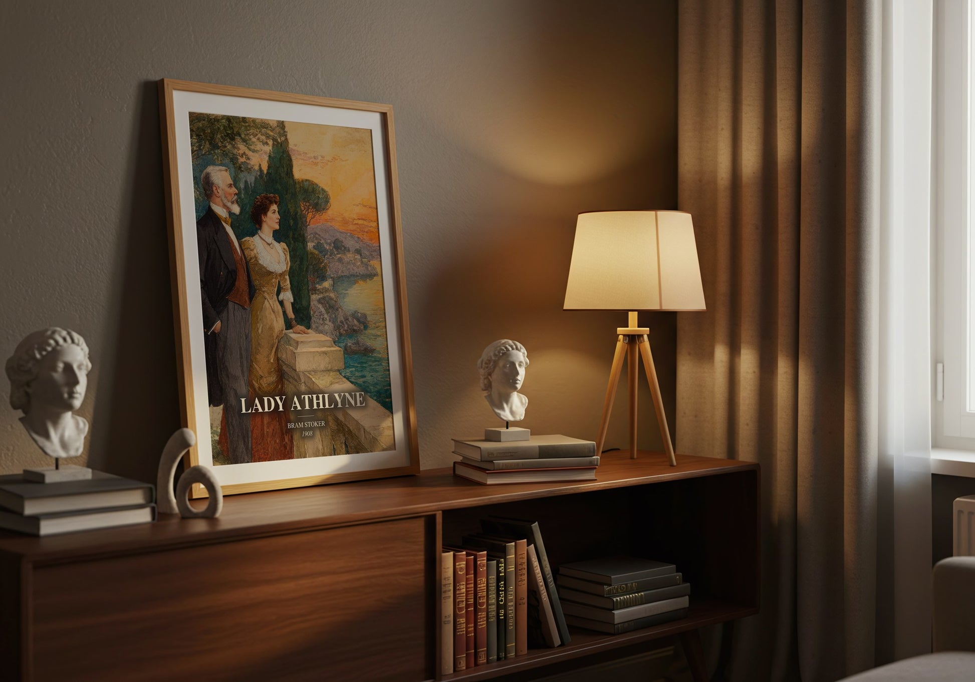 Lady Athlyne watercolour print on bookshelf – Bram Stoker fan gift