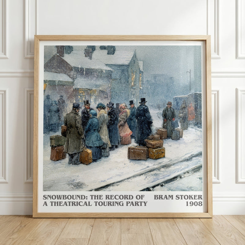 Snowbound: The Record of a Theatrical Touring Party literary print in frame leaning in hallway – romance wall art
