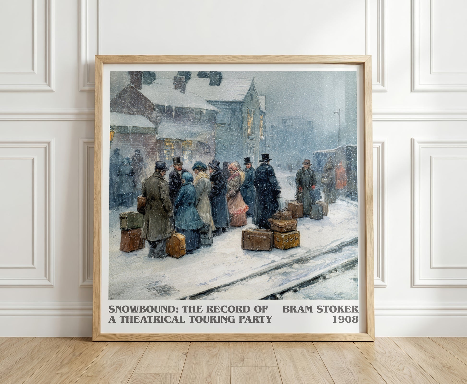 Snowbound: The Record of a Theatrical Touring Party literary print in frame leaning in hallway – romance wall art
