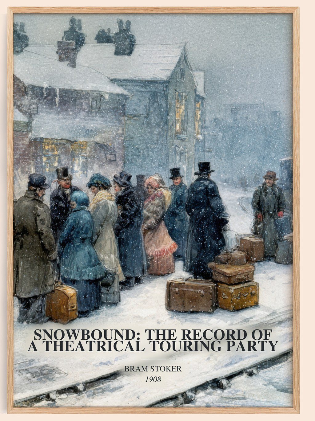 Snowbound: The Record Of A Theatrical Touring Party watercolour book poster by Bram Stoker – framed literary art print