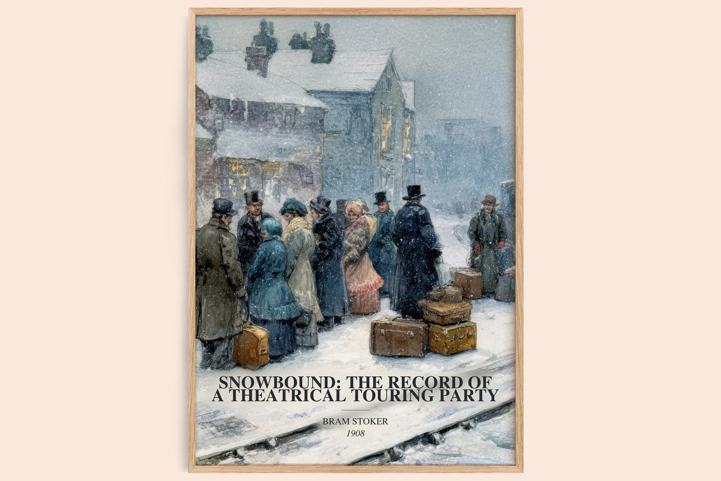 Snowbound: The Record Of A Theatrical Touring Party watercolour book poster by Bram Stoker – framed literary art print