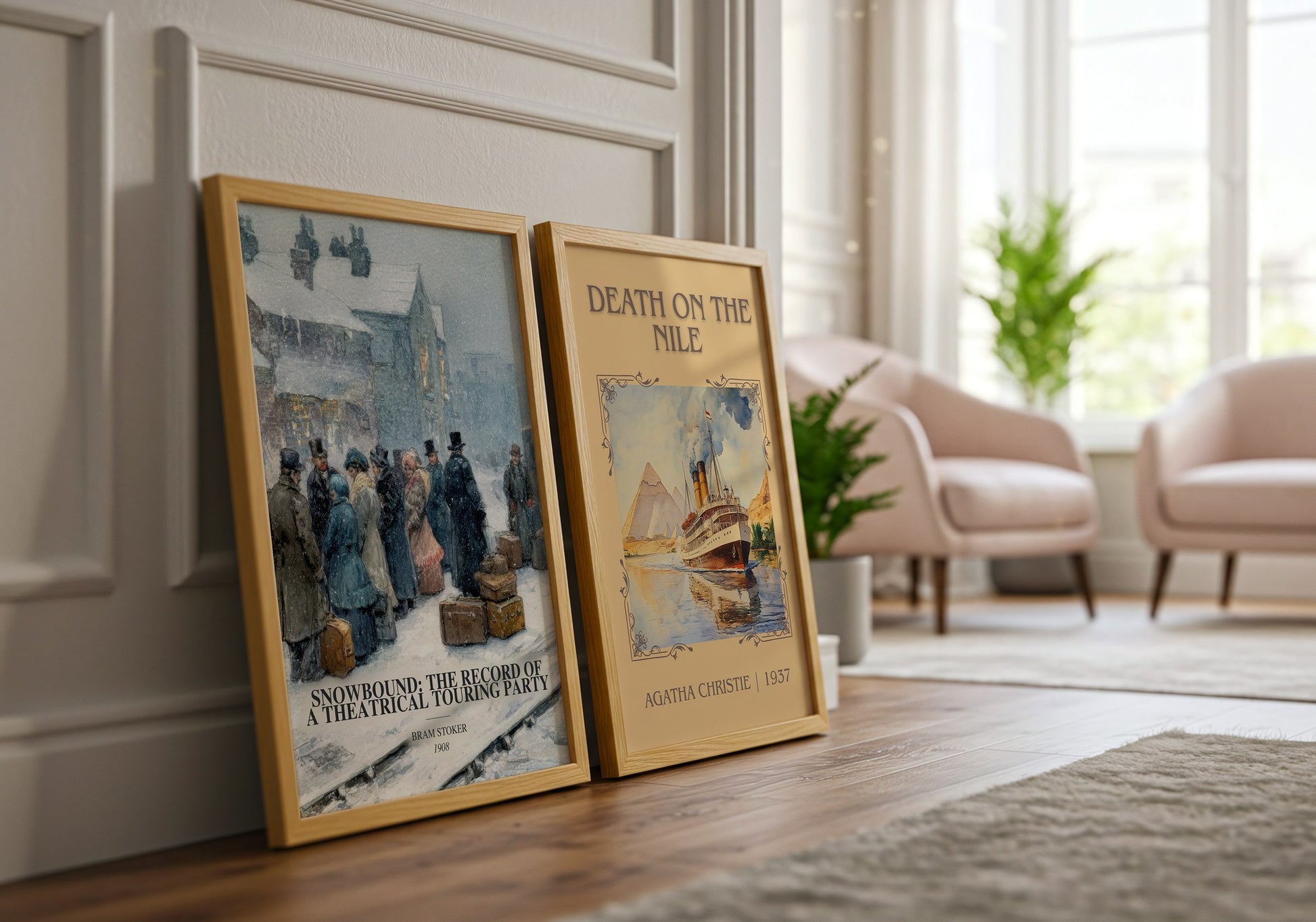 Snowbound: The Record Of A Theatrical Touring Party watercolour print framed by window – literary home decor