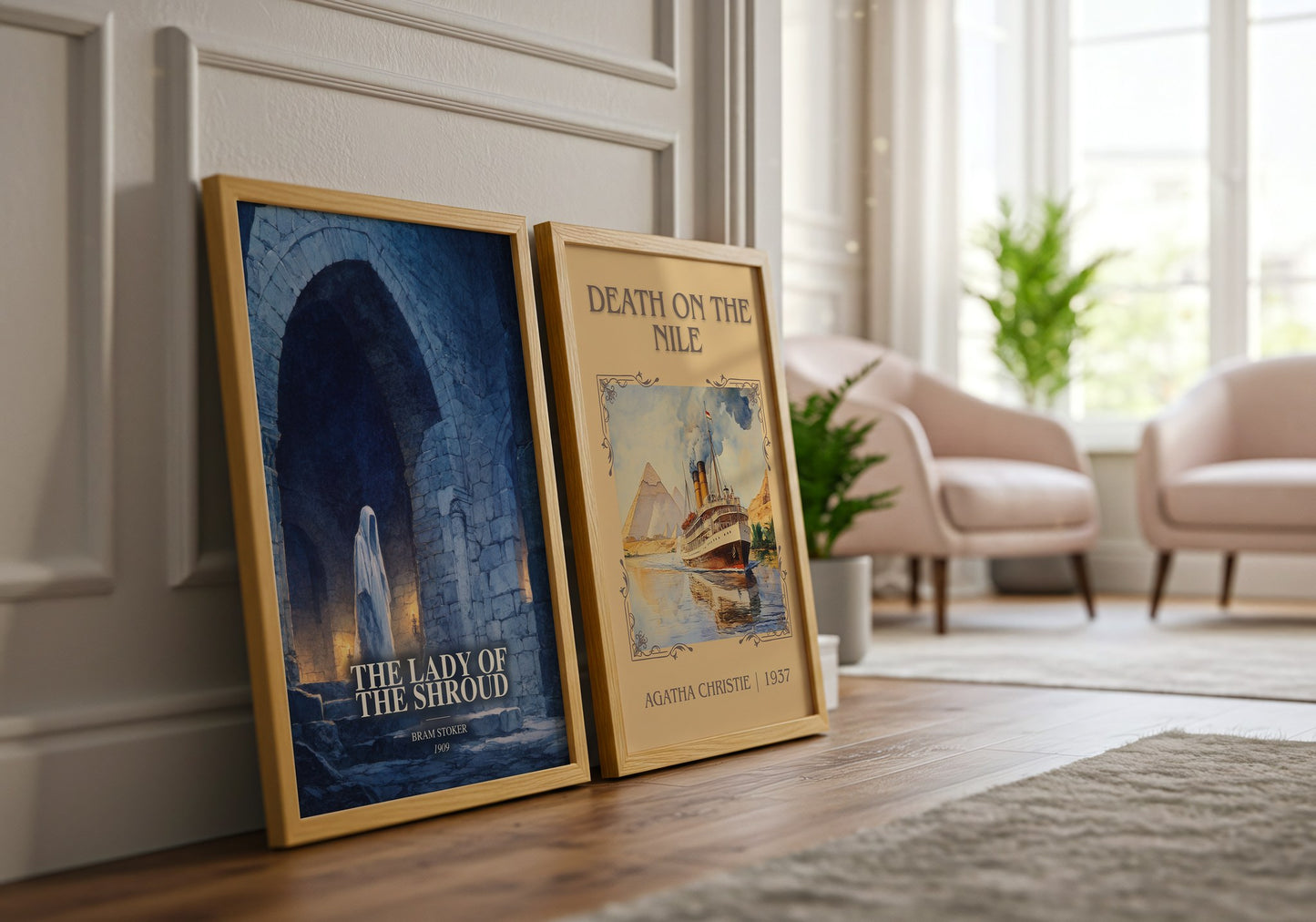 The Lady Of The Shroud watercolour print framed by window – literary home decor