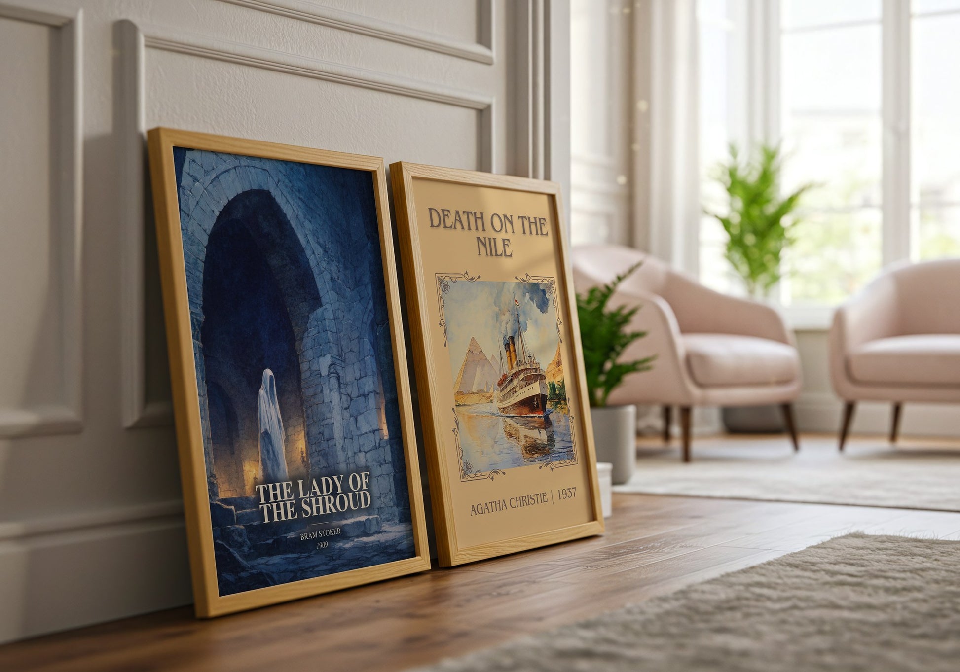 The Lady Of The Shroud watercolour print framed by window – literary home decor