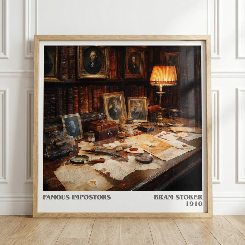 Famous Impostors literary print in frame leaning in hallway – gothic wall art