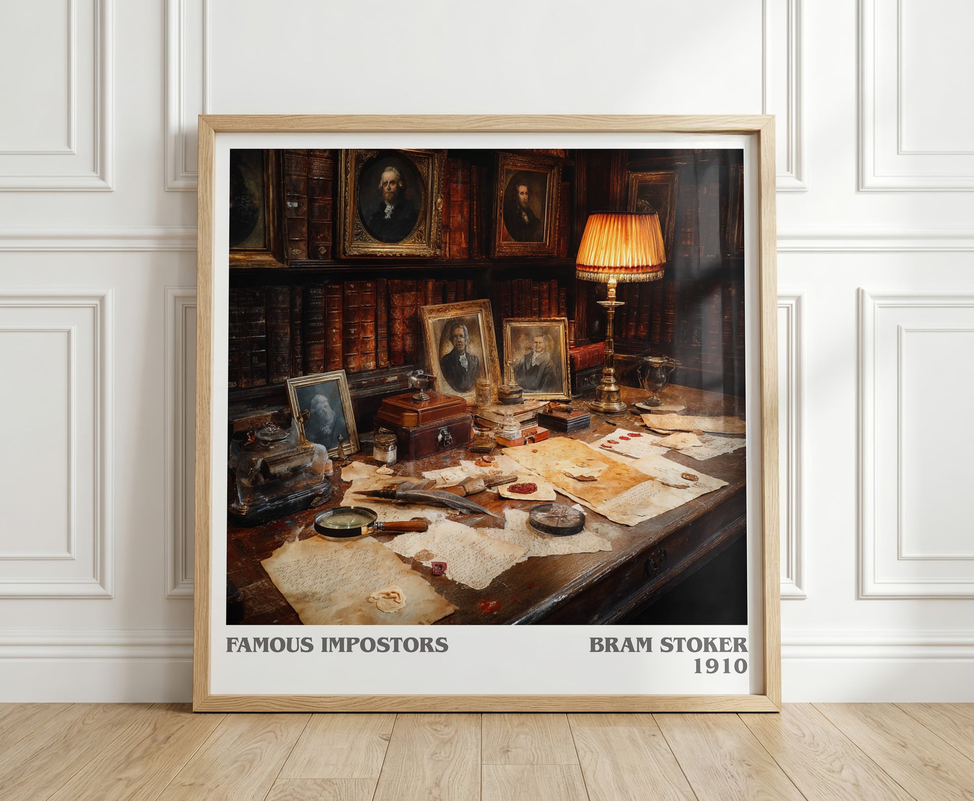 Famous Impostors literary print in frame leaning in hallway – gothic wall art