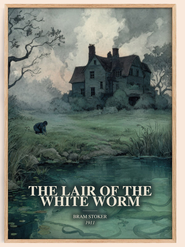 The Lair Of The White Worm watercolour book poster by Bram Stoker – framed literary art print