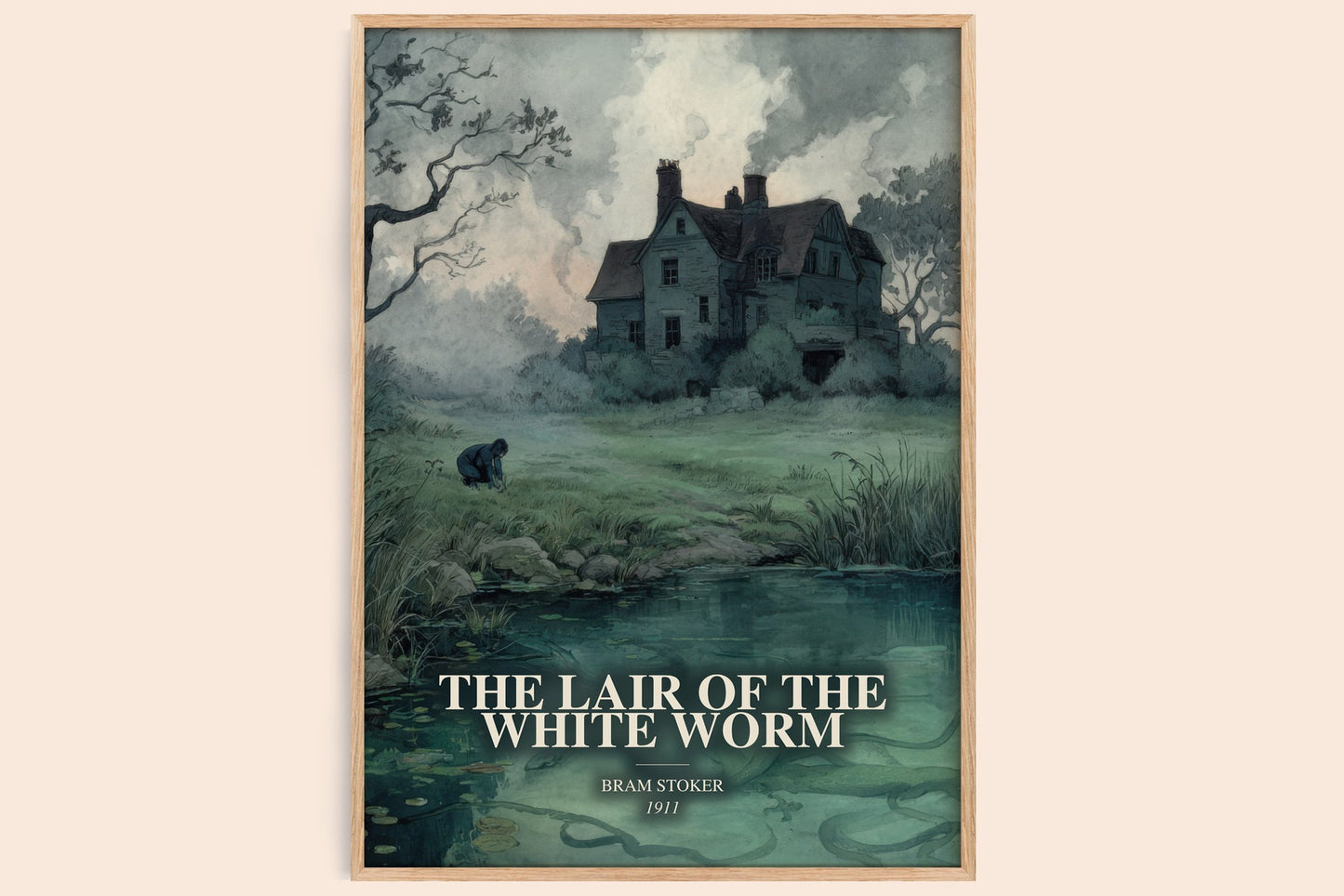 The Lair Of The White Worm watercolour book poster by Bram Stoker – framed literary art print