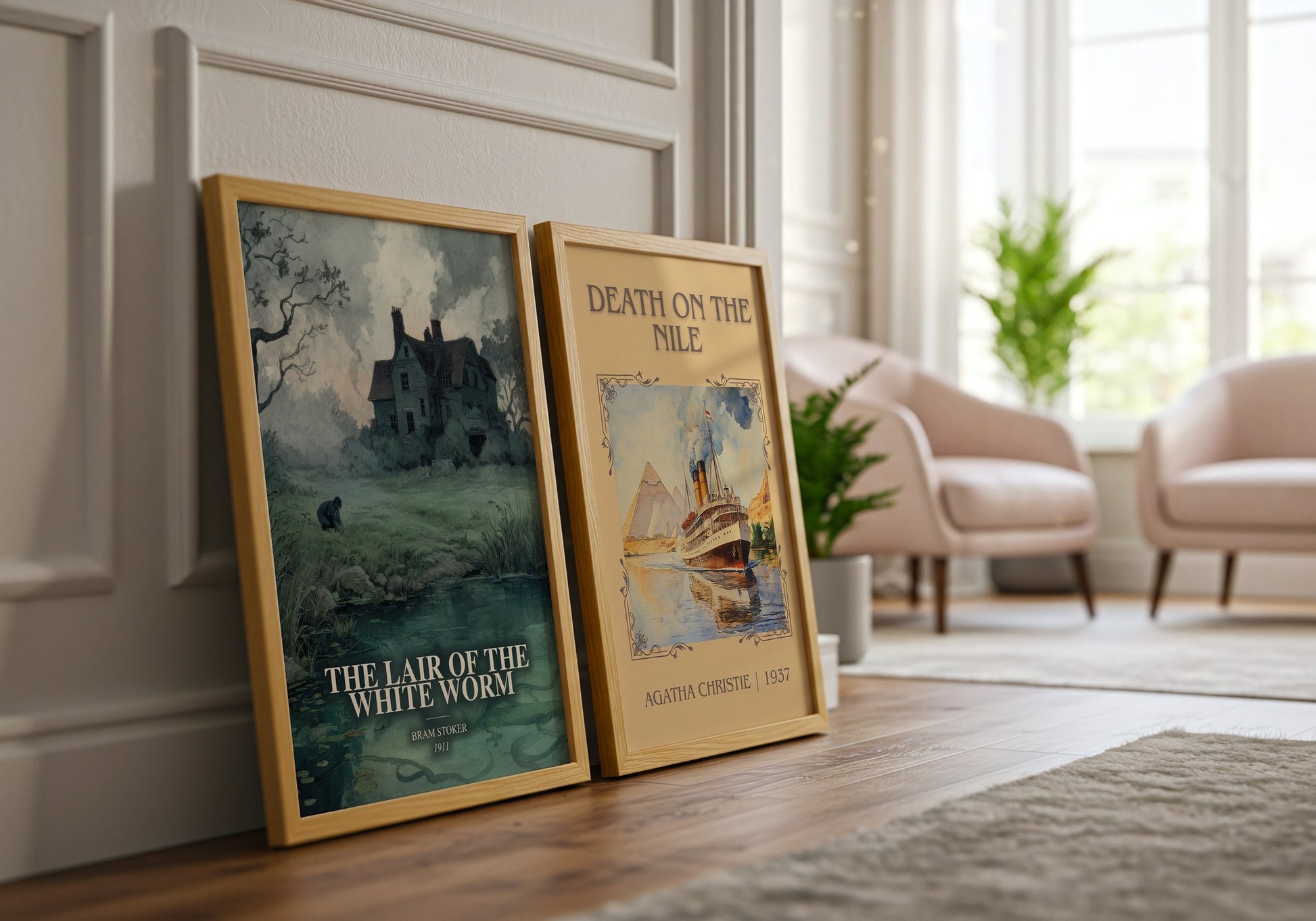 The Lair Of The White Worm watercolour print framed by window – literary home decor