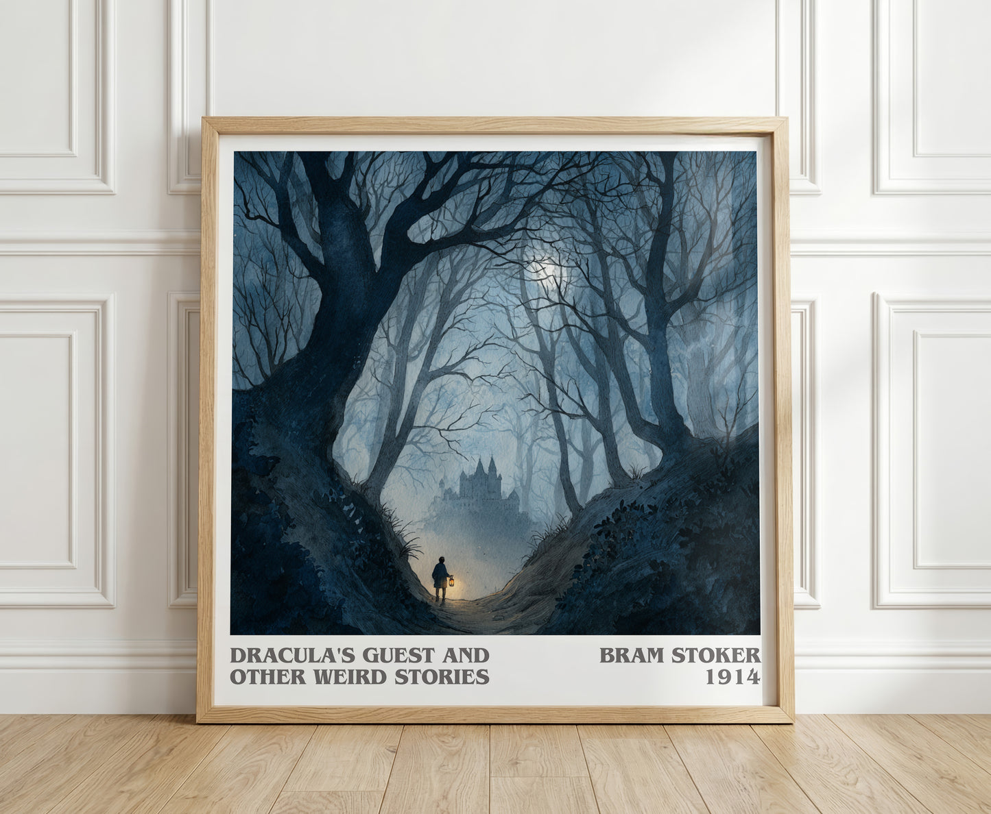 Dracula's Guest And Other Weird Stories literary print in frame leaning in hallway – gothic wall art