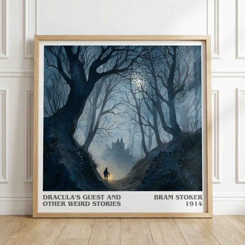 Dracula's Guest And Other Weird Stories literary print in frame leaning in hallway – gothic wall art