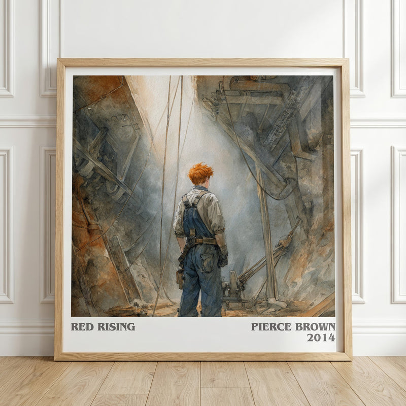Red Rising literary print in frame leaning in hallway – horror wall art