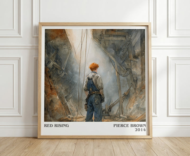 Red Rising literary print in frame leaning in hallway – horror wall art