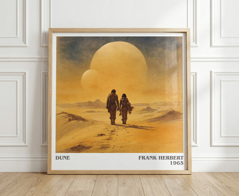 Dune literary print in frame leaning in hallway – sci fi wall art
