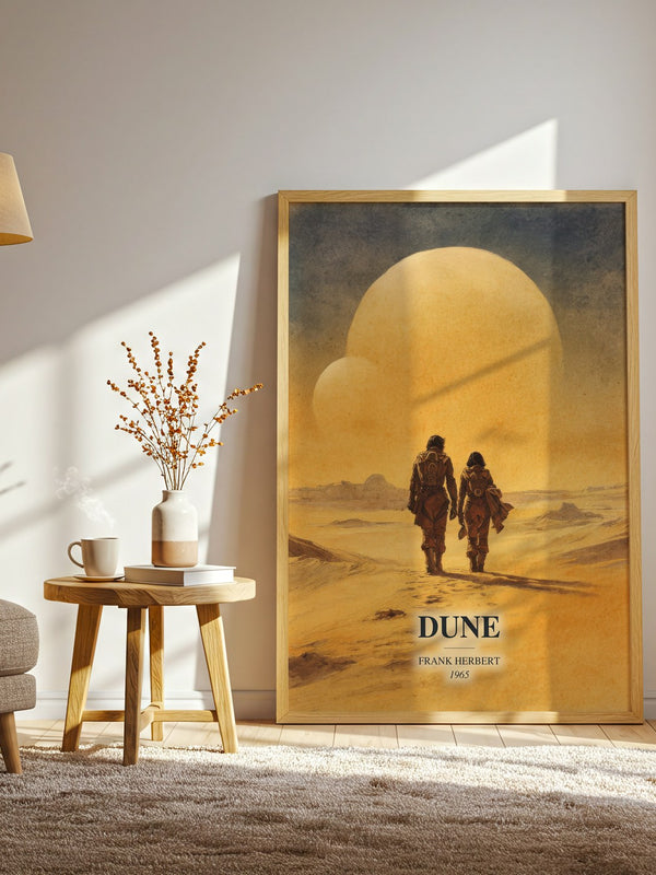 Dune watercolour print in frame leaning in hallway – sci fi wall art