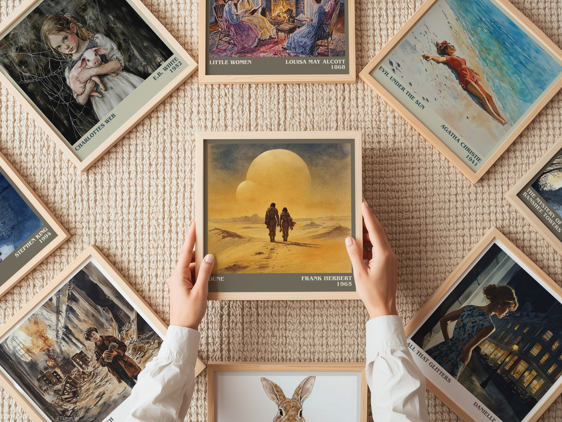 Dune literary print on bookshelf – Frank Herbert fan gift