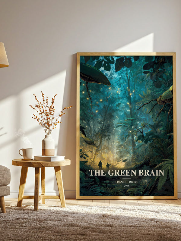 The Green Brain watercolour print in frame leaning in hallway – sci fi wall art
