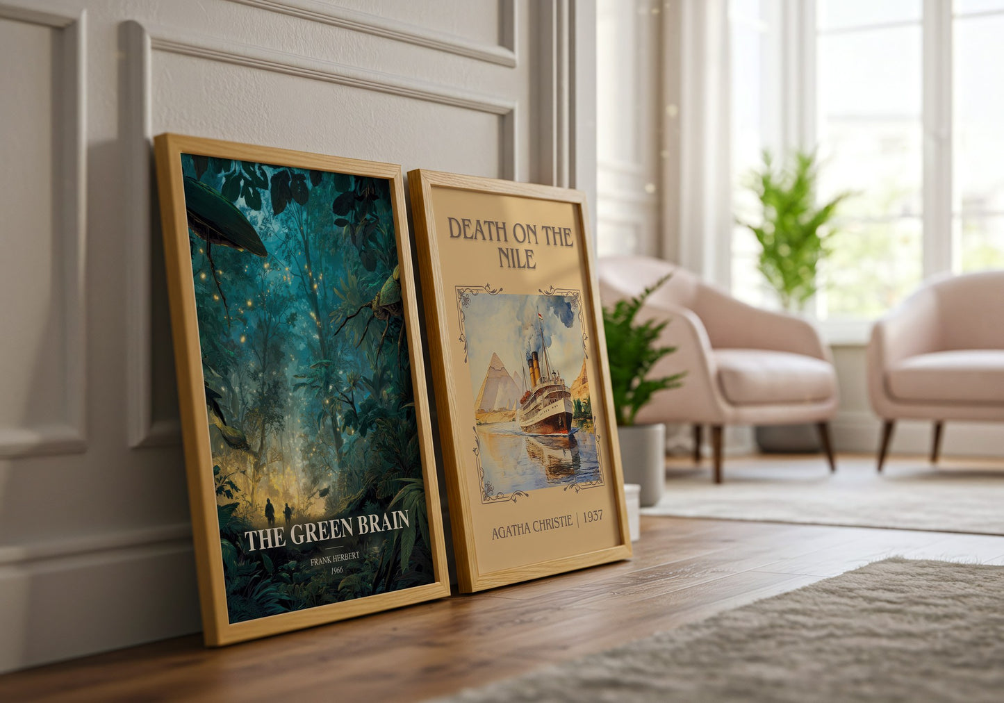 The Green Brain watercolour print framed by window – literary home decor
