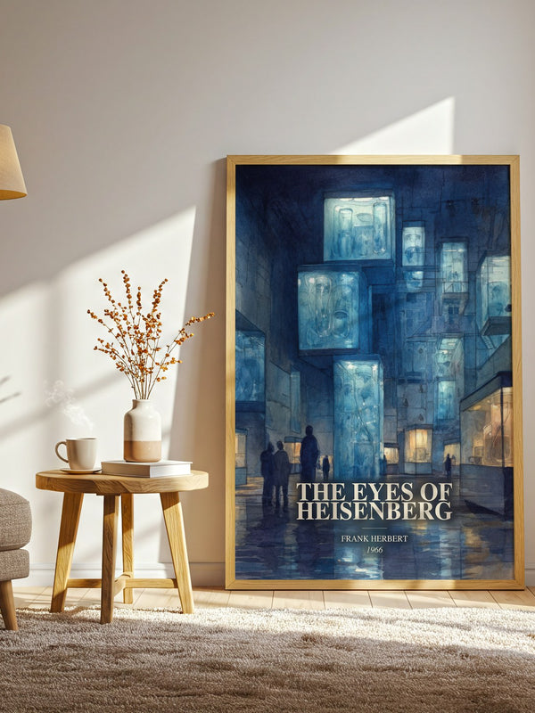 The Eyes Of Heisenberg watercolour print in frame leaning in hallway – sci fi wall art