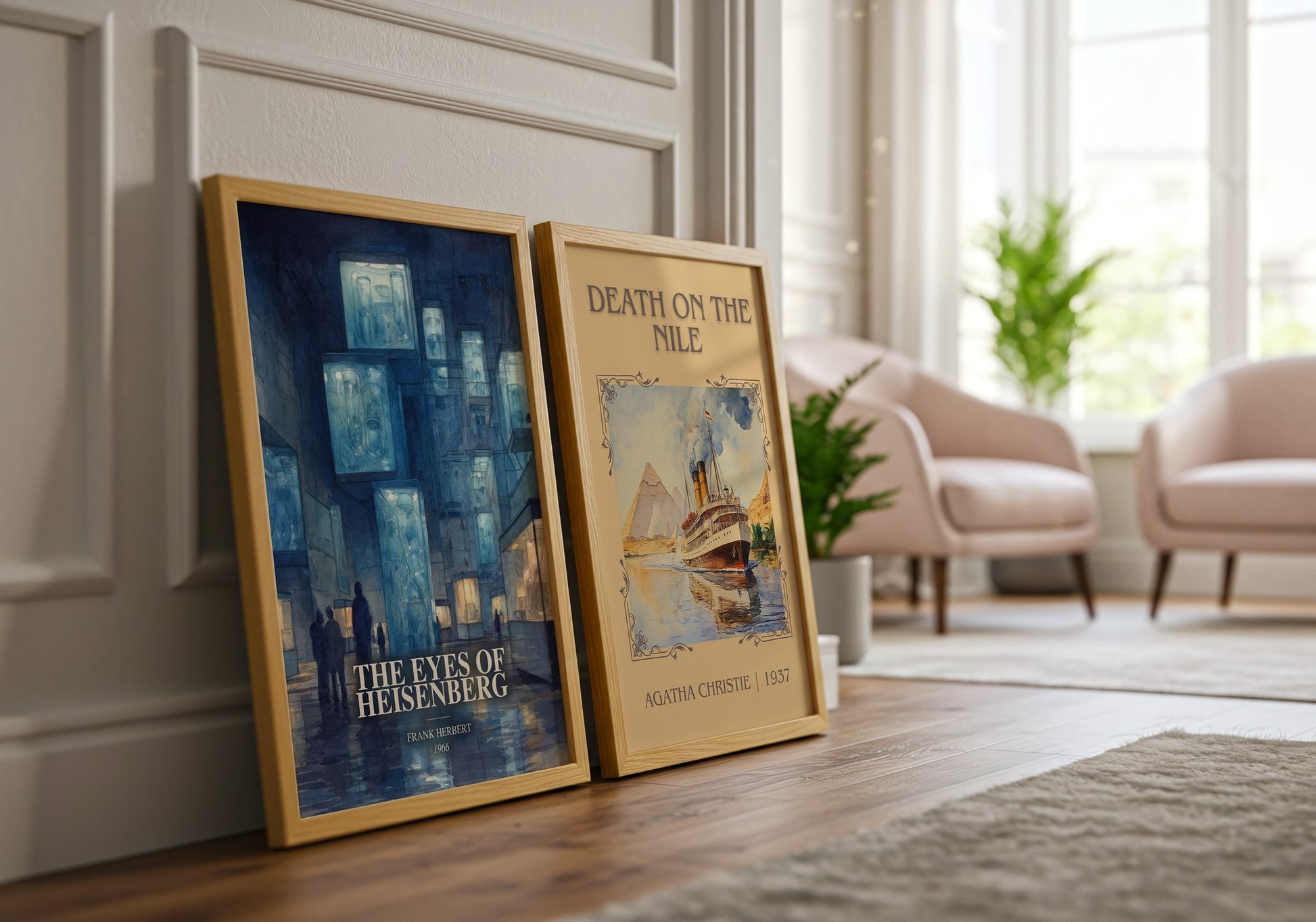 The Eyes Of Heisenberg watercolour print framed by window – literary home decor
