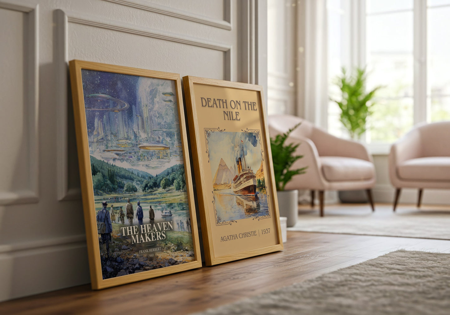 The Heaven Makers watercolour print framed by window – literary home decor