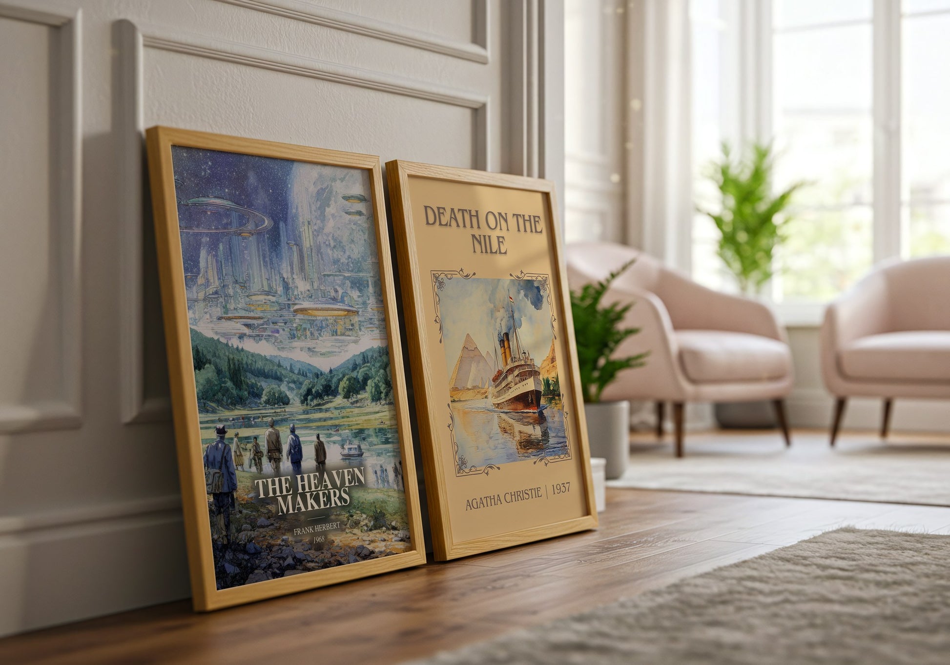 The Heaven Makers watercolour print framed by window – literary home decor