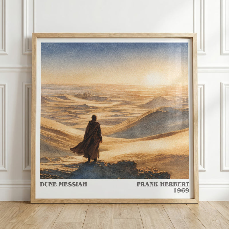 Dune Messiah literary print in frame leaning in hallway – sci fi wall art